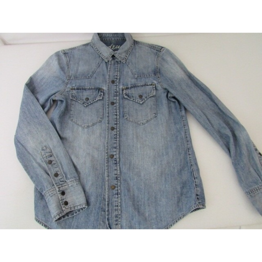 Madewell Preppy Blue Jean Snap Button Pocket Shirt Size XS 100% Cotton